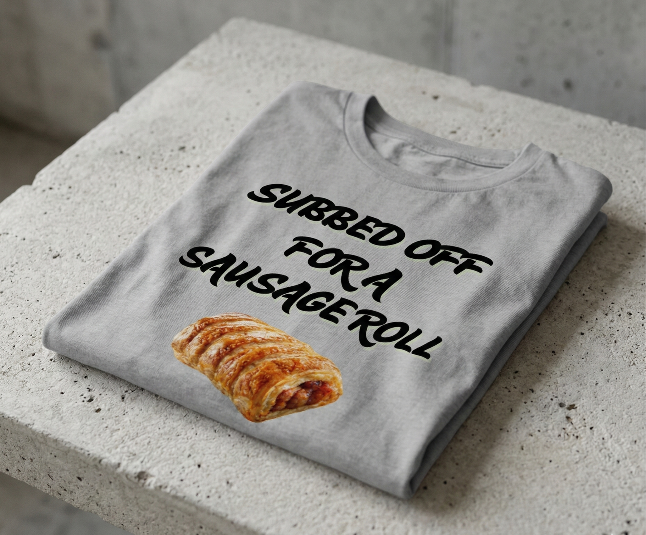 Funny football quote Subbed Off For A Sausage Roll on grey cotton t-shirt